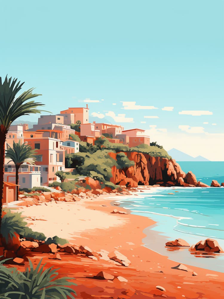 Abstract Illustration Of Spiaggia Del Principe Sardinia Italy Orange Hues 4