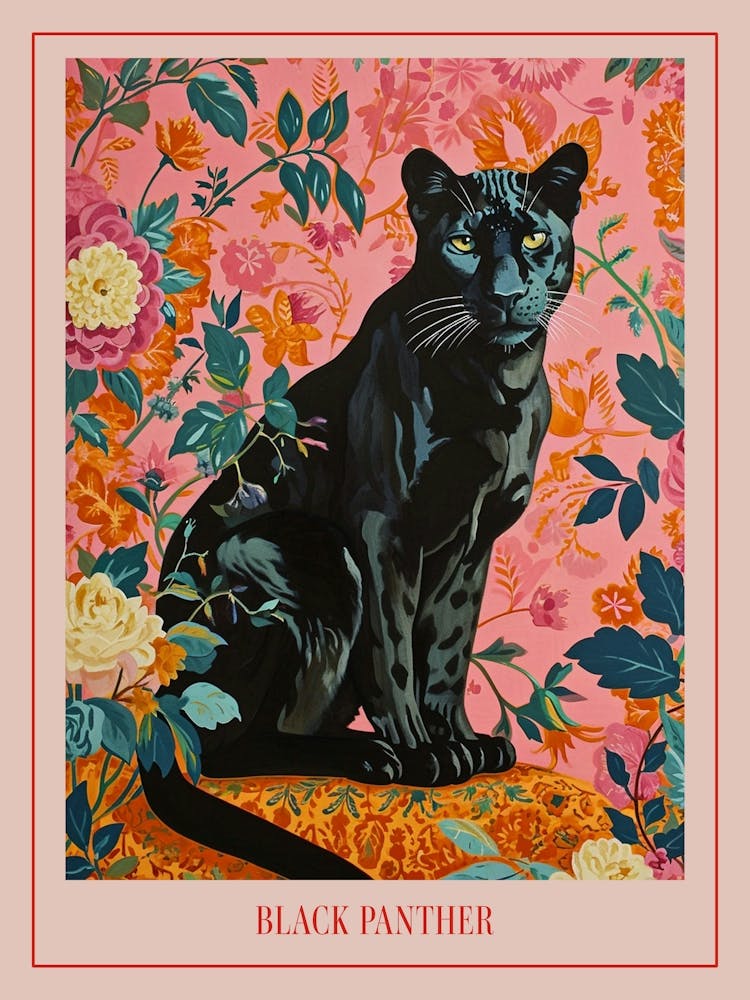 Floral Animal Painting Black Panther 2 Poster