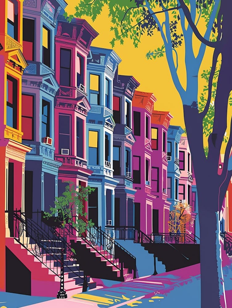 Park Slope New York Illustration Sérigraphiée Colorée 4