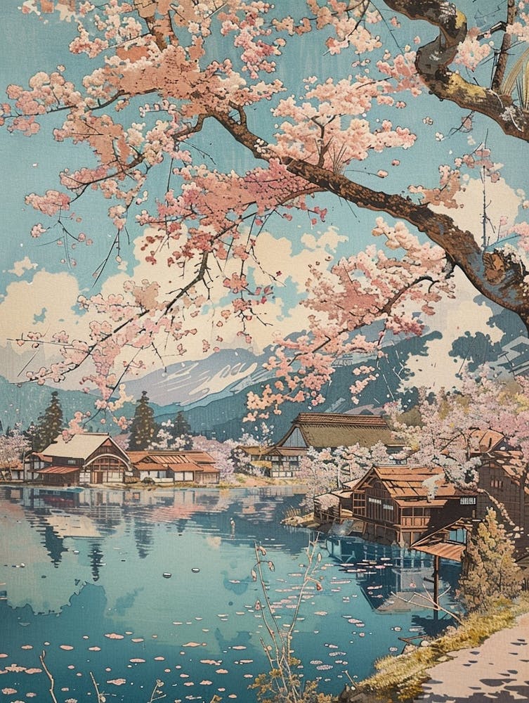 Fujikawaguchiko Japan 4 Retro Illustration