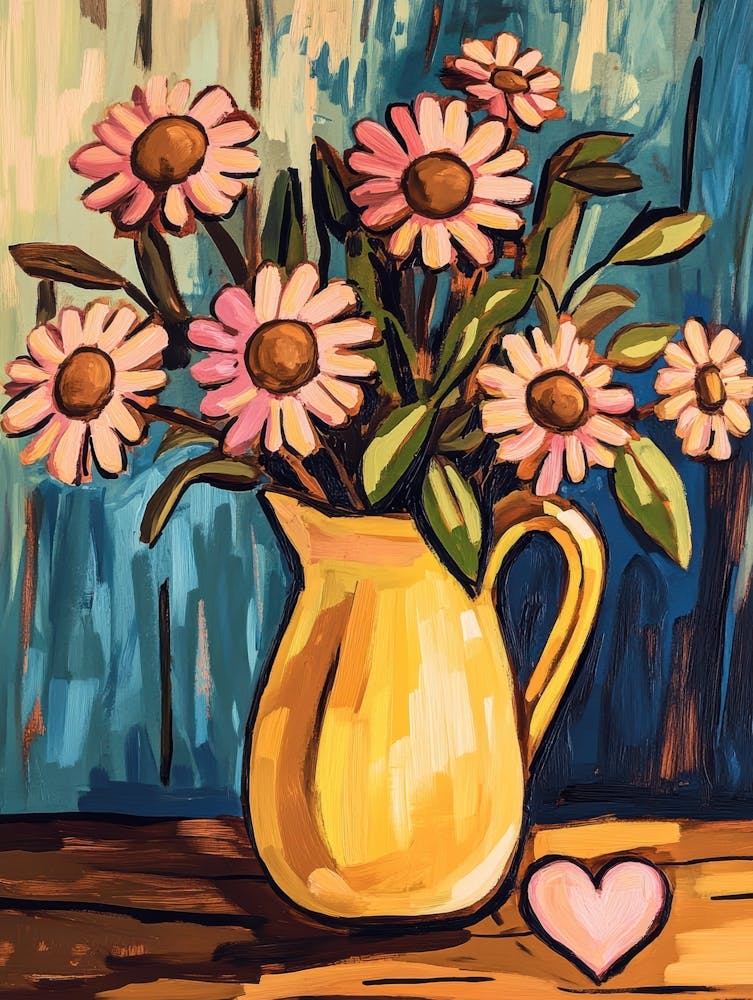 Daisies In A Yellow Pitcher
