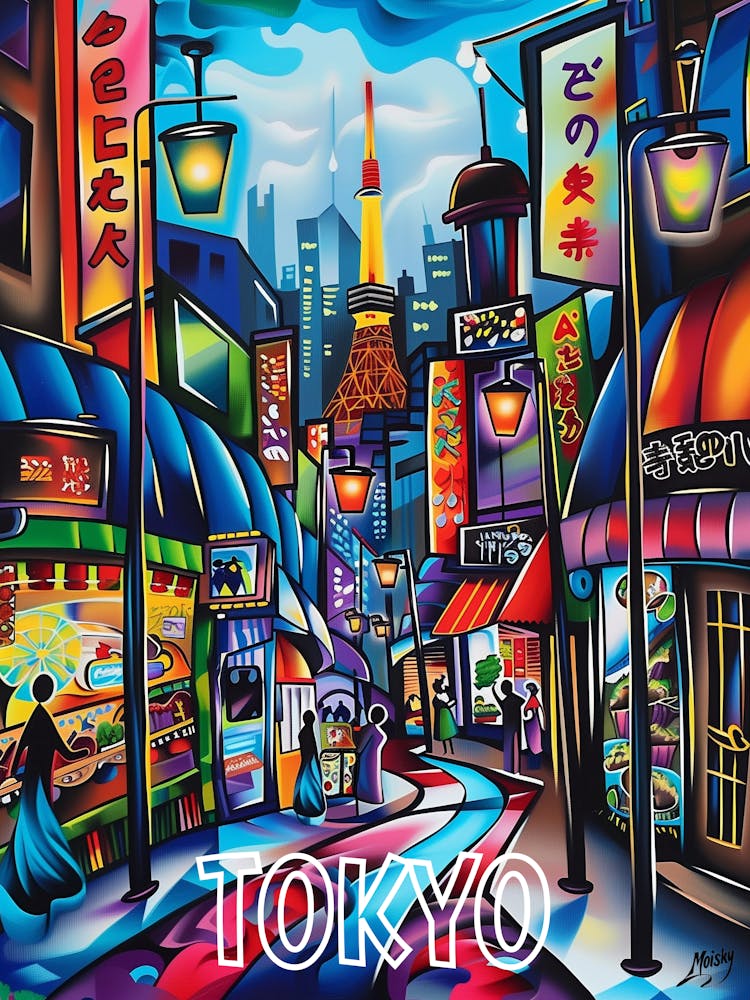 Tokyo Street Scene, Cubism and Surrealism, Typography