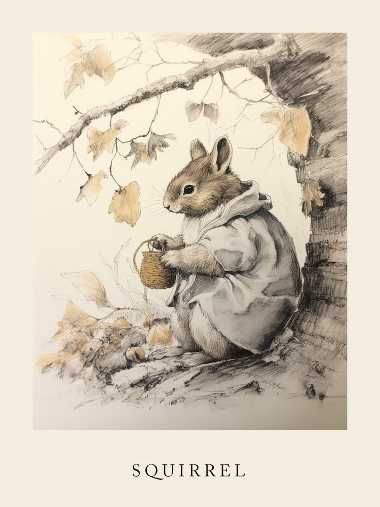 Beatrix Potter Inspired  Animal Watercolour Squirrel 1