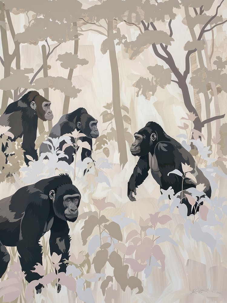 Gorillas Pastels Jungle Illustration 3