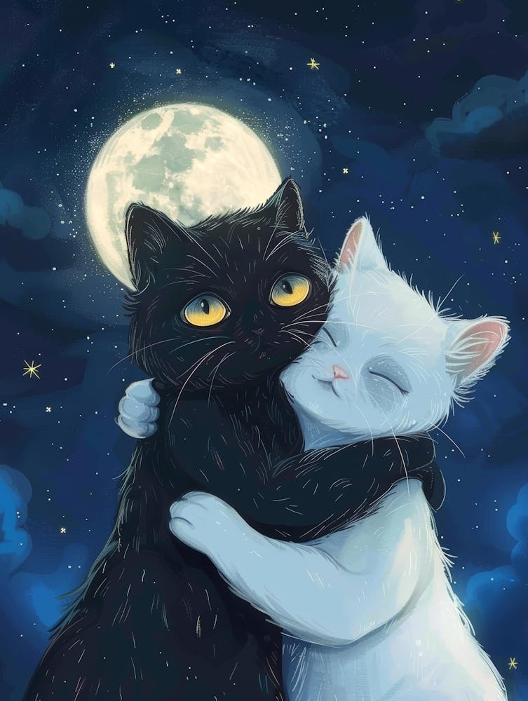 Two Black Cats Hugging