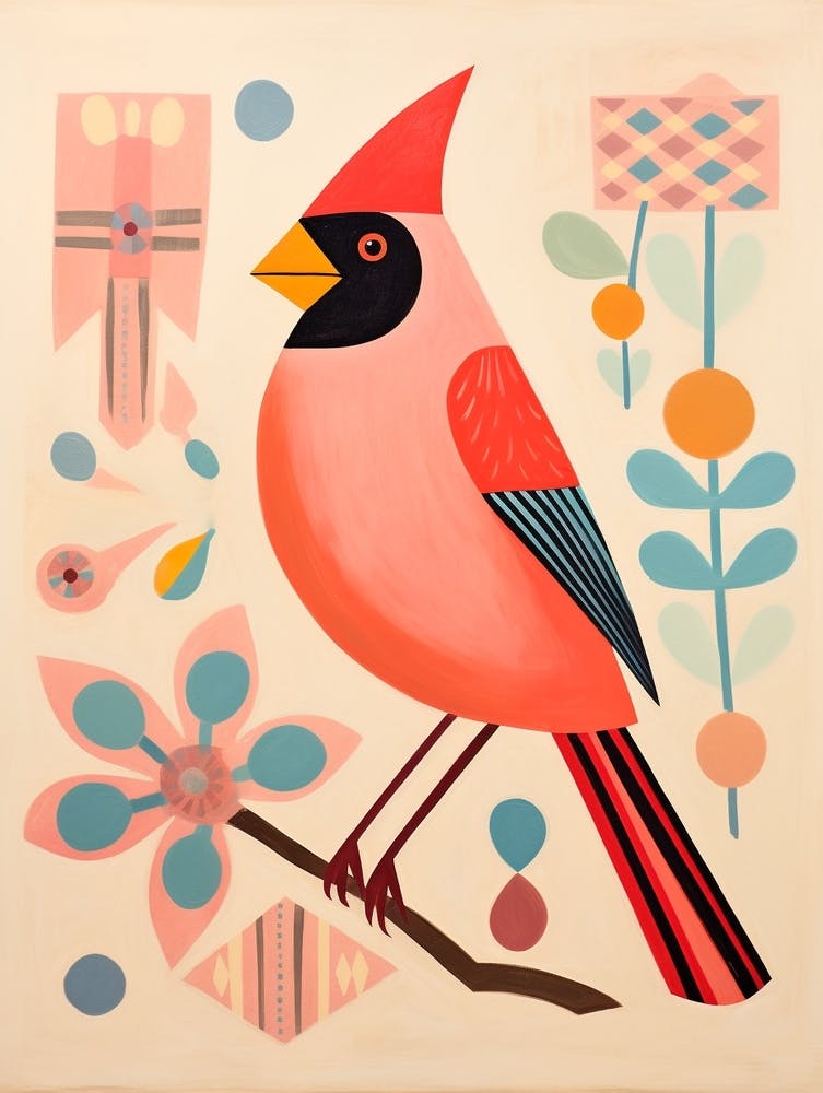 Pink Scandi Northern Cardinal 1