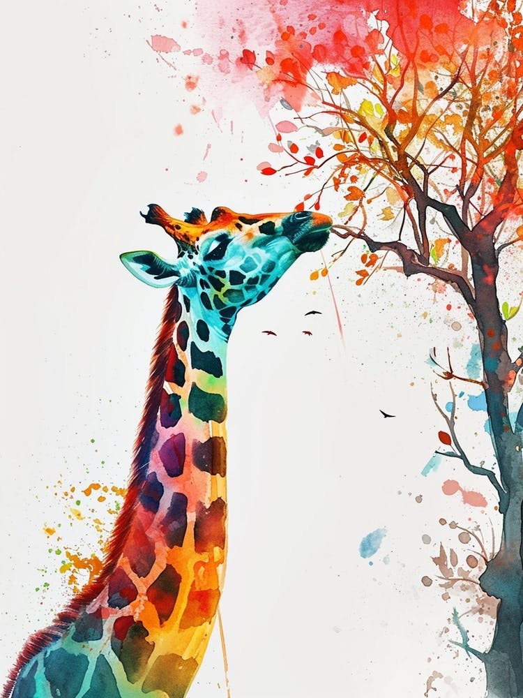 Giraffe Eating Leaves Watercolour 3