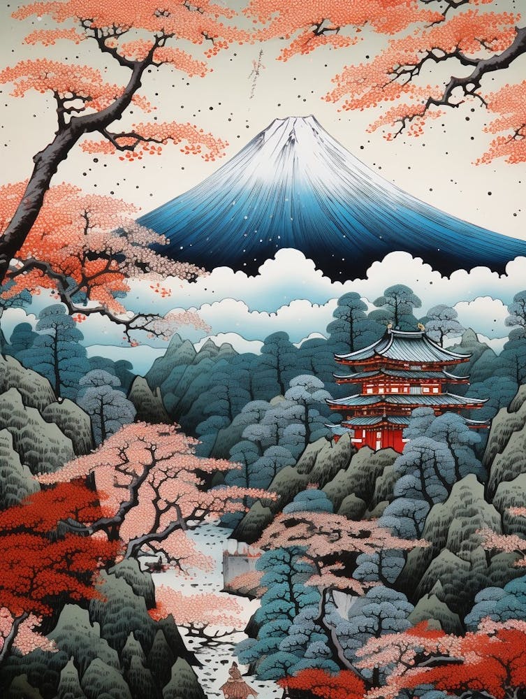 Berge und Heiße Quellen Illustration im japanischen Stil 2