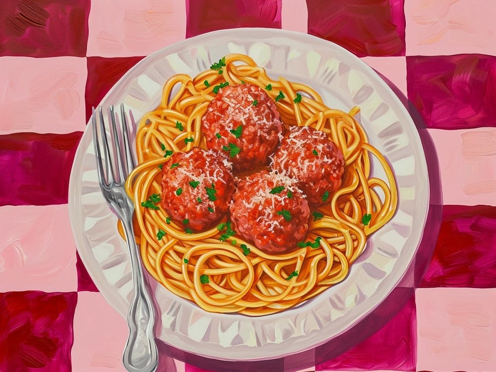 Spaghetti & Meatballs Pink Checkerboard 1