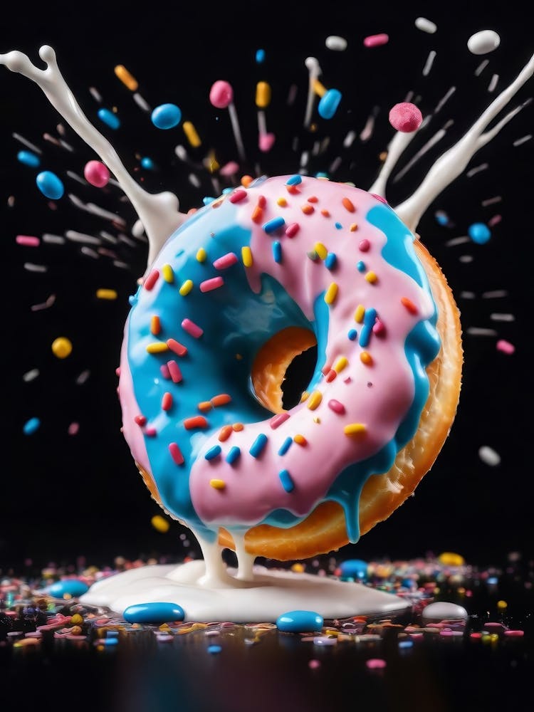 A Donut With Icing And Colorful Sprinkles