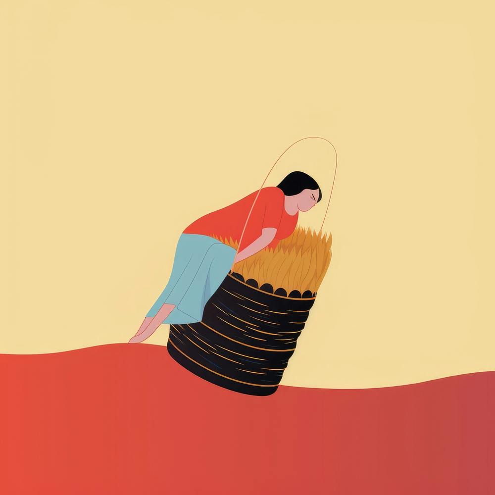 Illustration Of A Woman Carrying A Basket