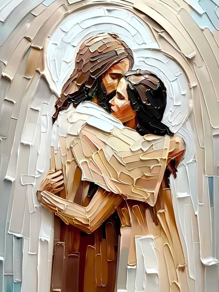 God S Whisper, Christian Art, Digital Jesus Portrait, Jesus Hugging Woman, Jesus And Girl Art, Bible Verse Wall Art, Lds Art, Jesus Painting