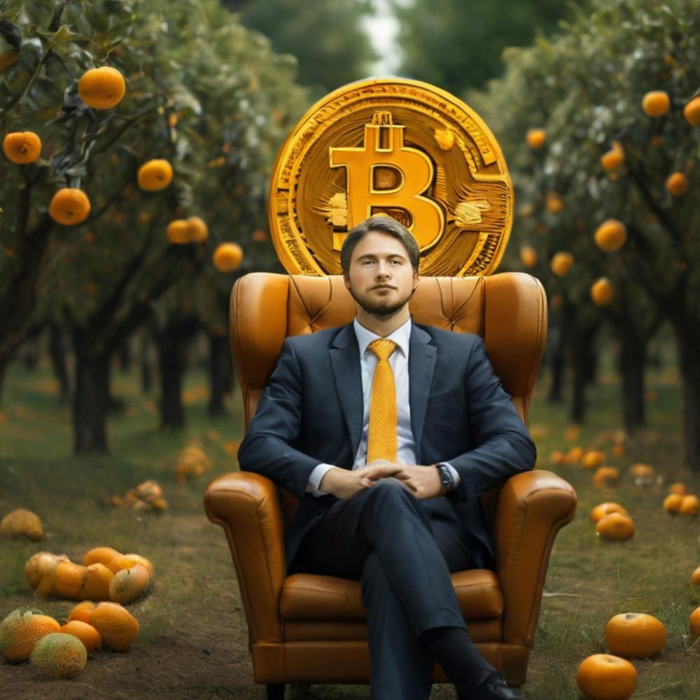 Bitcoin Man In Orange Orchard