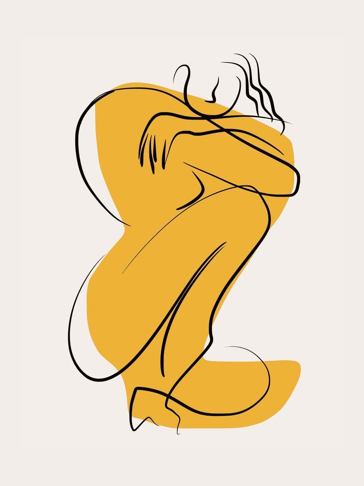 Self Hug Nude In Linear Abstract