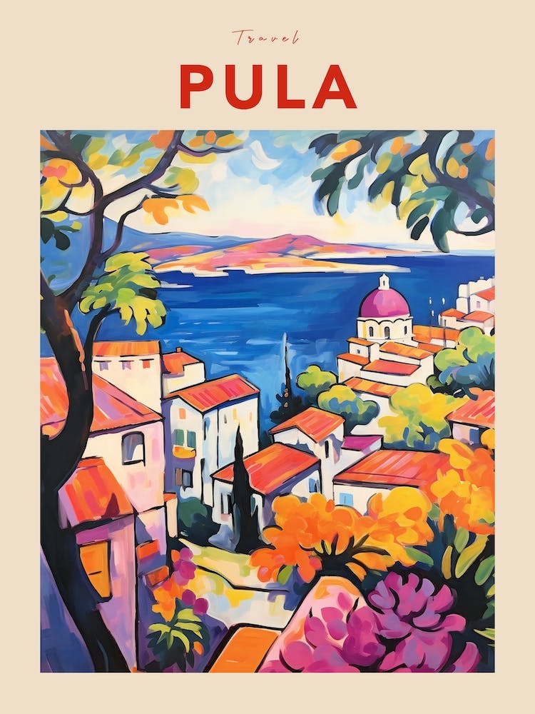 Pula Croatia 4 Fauvist Travel Poster