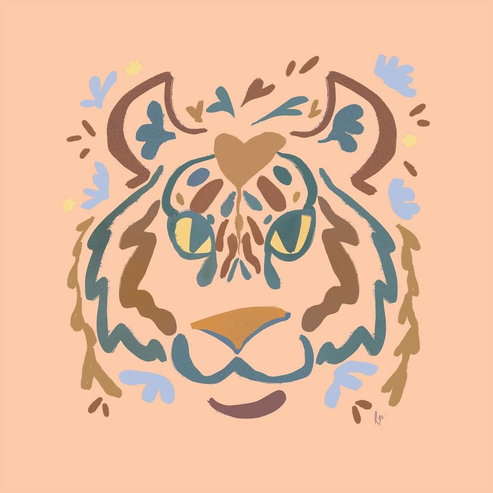 Wild Child Tiger Neutral Boho Square
