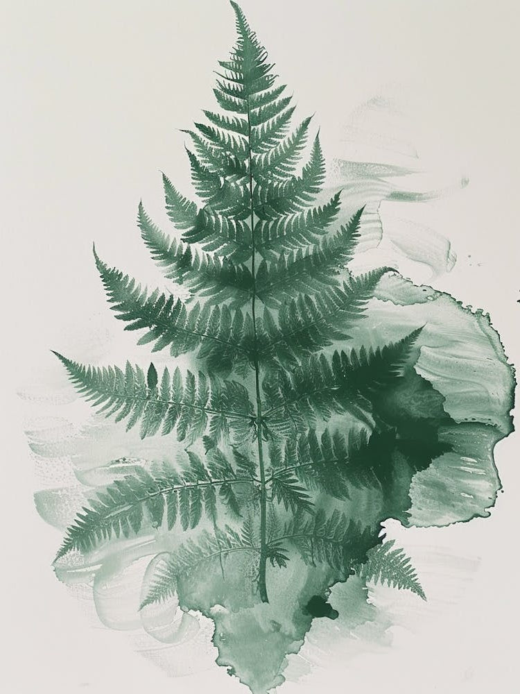 Green Ink Painting Of A Upside Down Fern 2