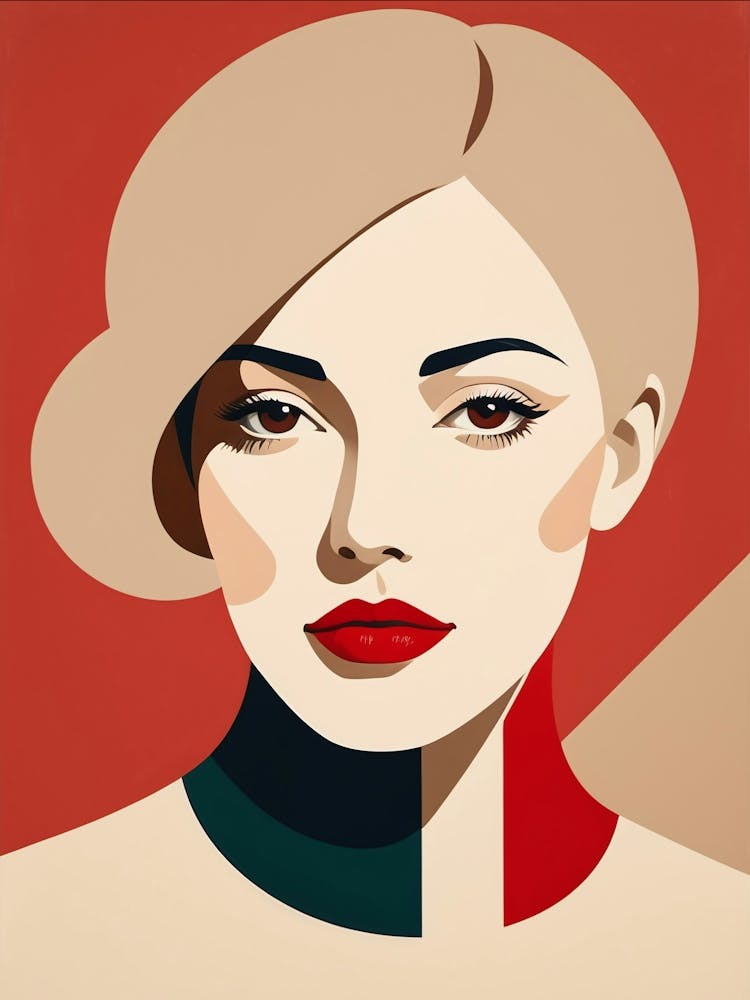 Portrait Of A Woman Abstract red and beige Art 1