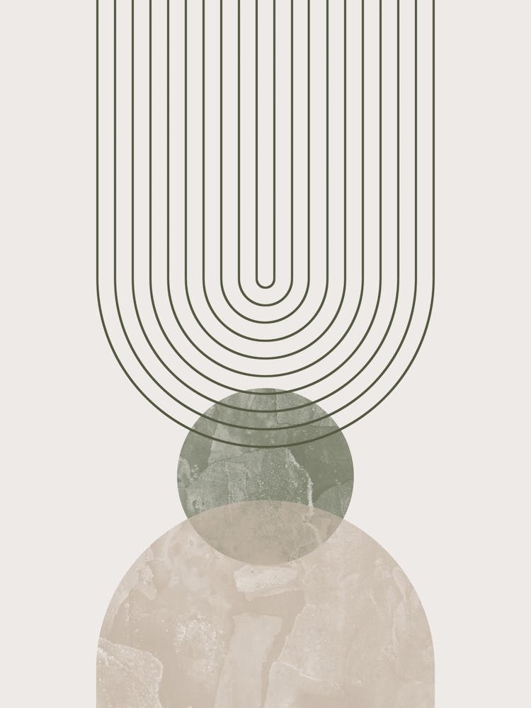 Mid Century Modern Abstract Painting in Sage Green and Beige