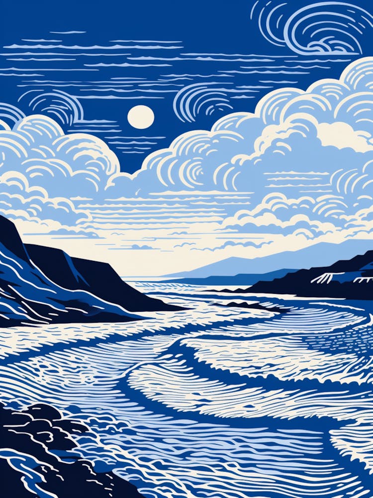 A Screen Print Of Croyde Bay Beach Devon 3