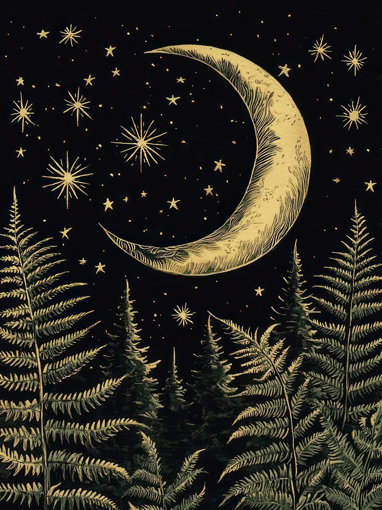 William Morris Moon Stars And Ferns Vintage 