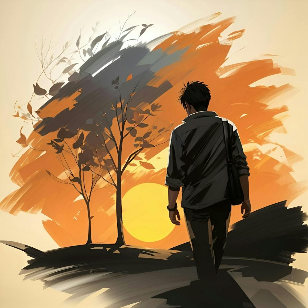 Man Walking At Sunset