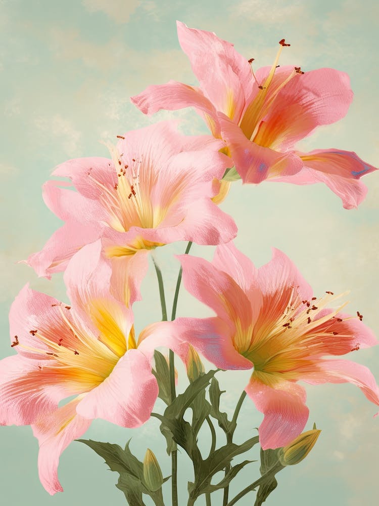 Lilies Flowers Acrylic Painting In Pastel Colours 4