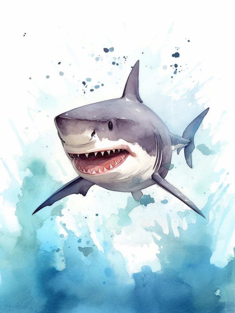 Cartoon Watercolour Tiger Shark Kids Nursery 1