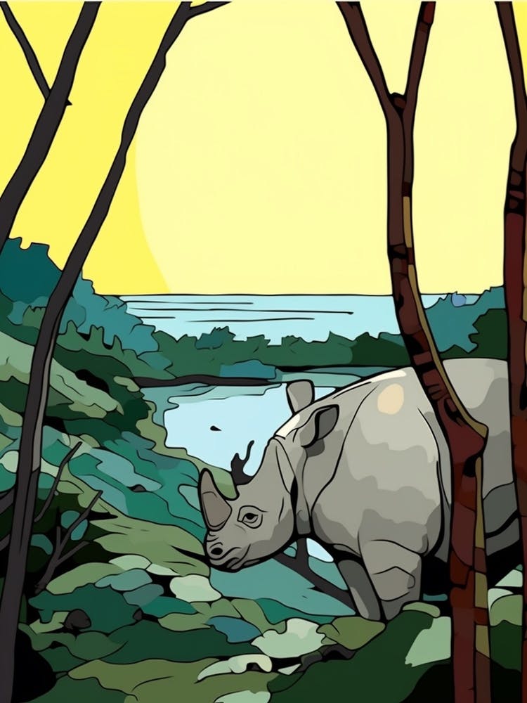 Geometric Rhino Line Illustration By The River 5