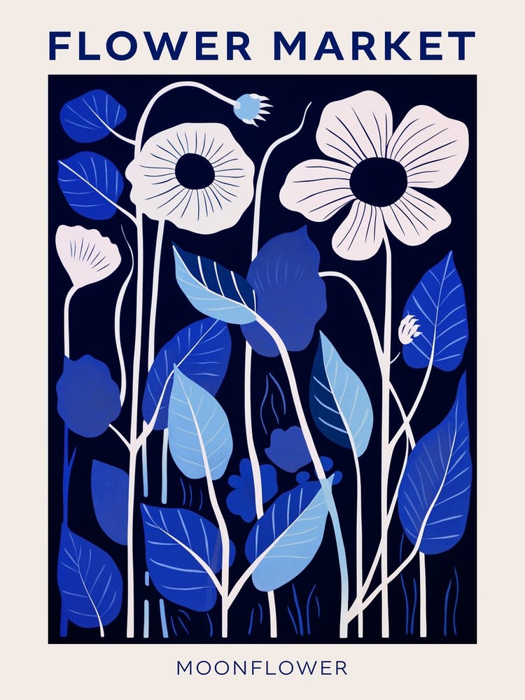Blue Flower Market Poster Moonflower Market Poster 1