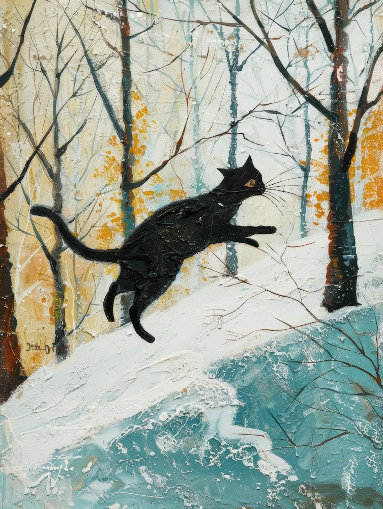 Black Cat In Snow