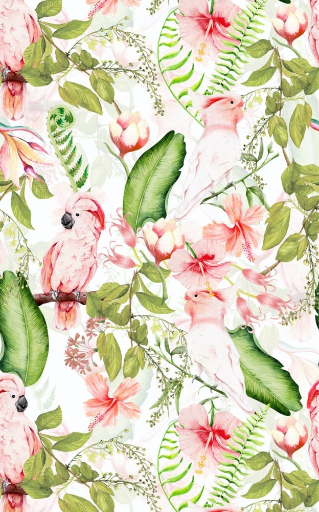 Bohemian Pastel Flower And Parrot Jungle