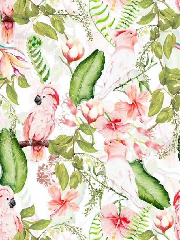Bohemian Pastel Flower And Parrot Jungle