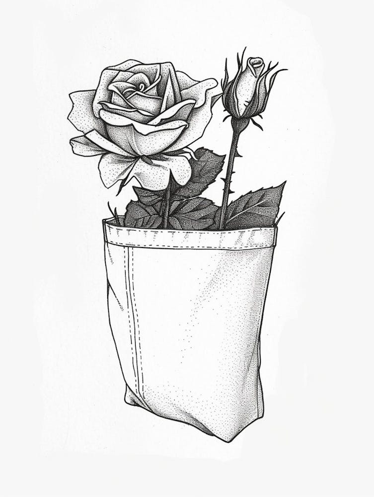 English Rose In A Pocket Line Drawing 3