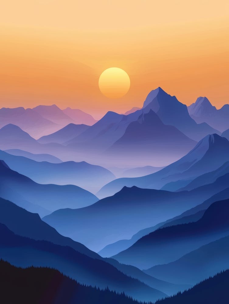 Coucher de soleil sur les montagnes 1