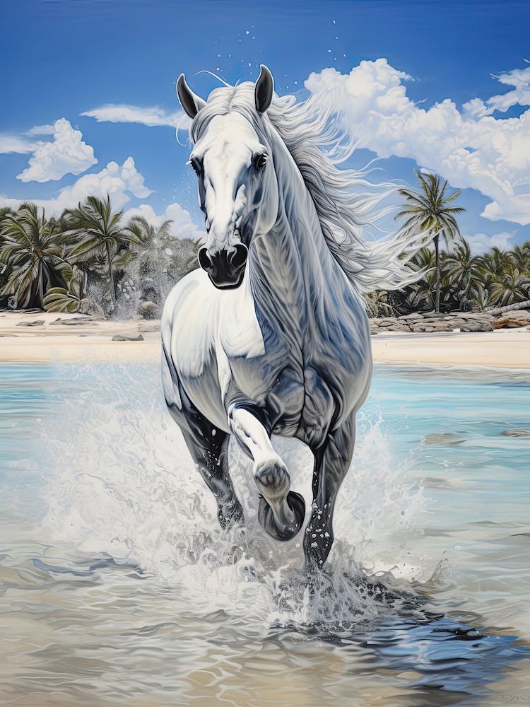 A Horse Oil Painting In Lanikai Beach Hawaii, Usa, Portrait 1