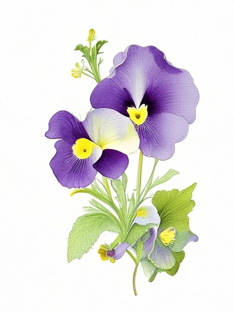 Pansy Floral Quentin Blake Inspired Illustration 4 Flower