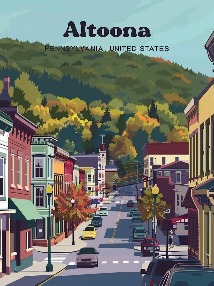 Altoona Pennsylvania Street Travel Art Illustration