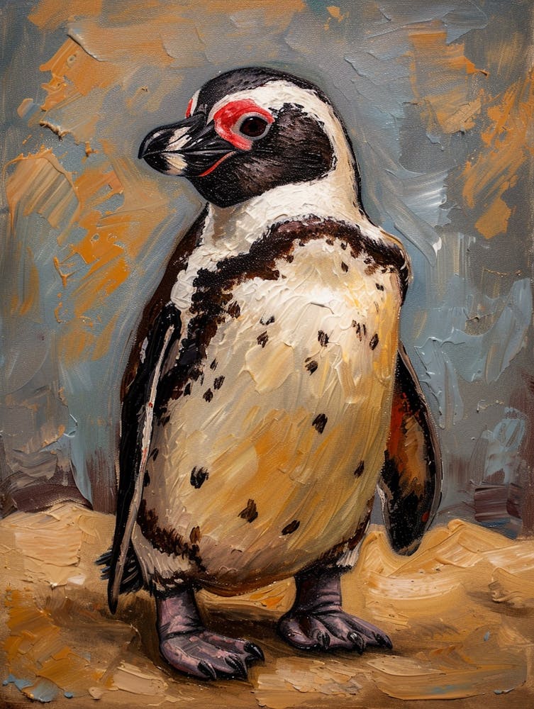 African Penguin Robben Island Oil Painting 2