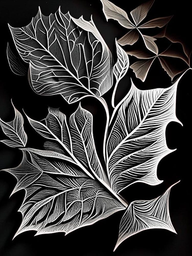 Peach Leaf Linocut 3