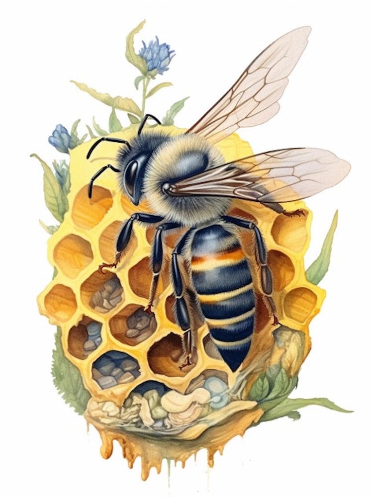 Uropean Wool Carder Bee Beehive Watercolour Illustration 4