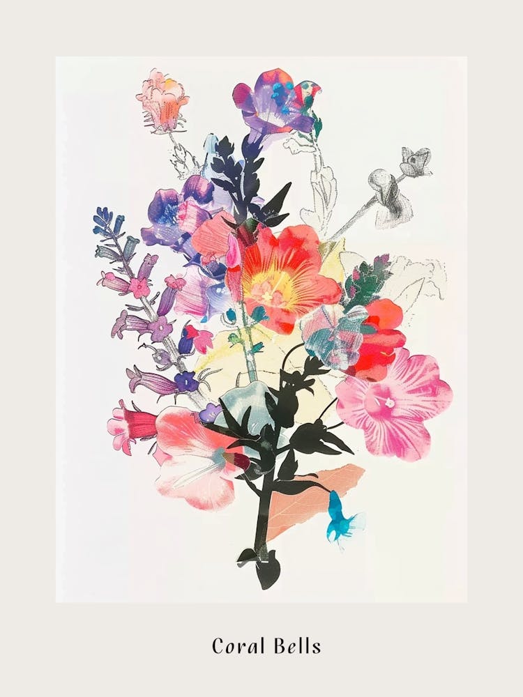 Coral Bells Collage Flower Bouquet Poster