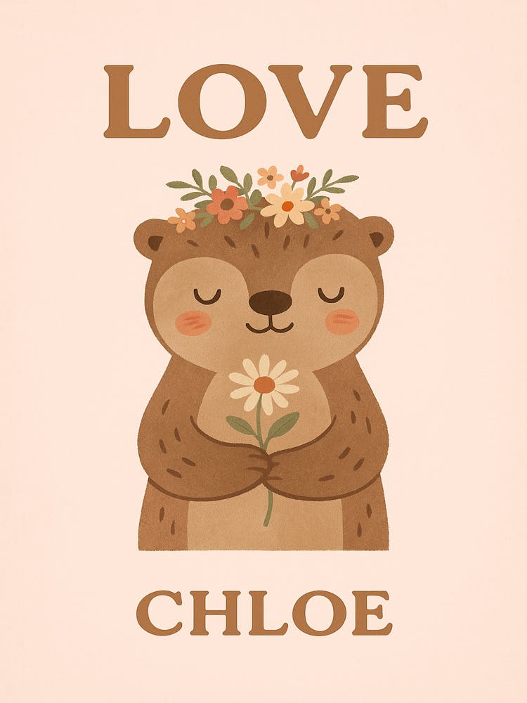 Personalized Bear Wall Art - LOVE Poster with Name for Baby Girl Nursery