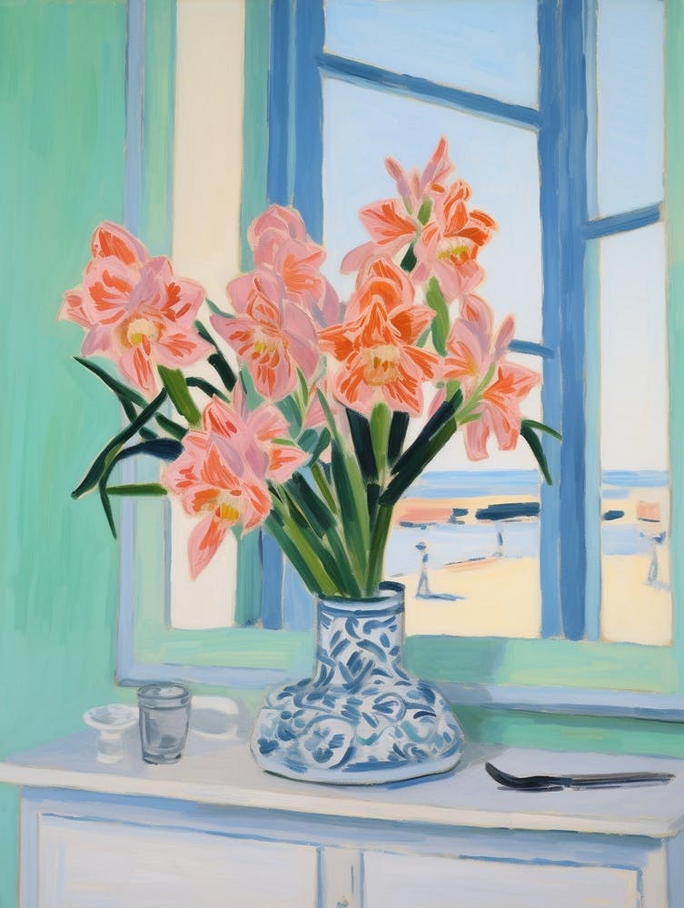 A Vase With Gladiolus, Flower Bouquet 1