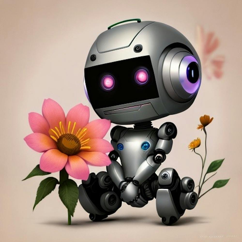 Cute Robot With Flowers