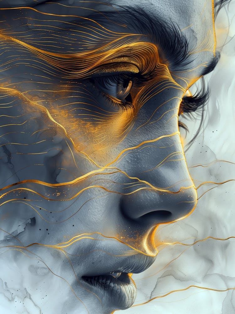 Abstract Of A Woman'S Face Extraordinary femininity woven with threads of gold 2