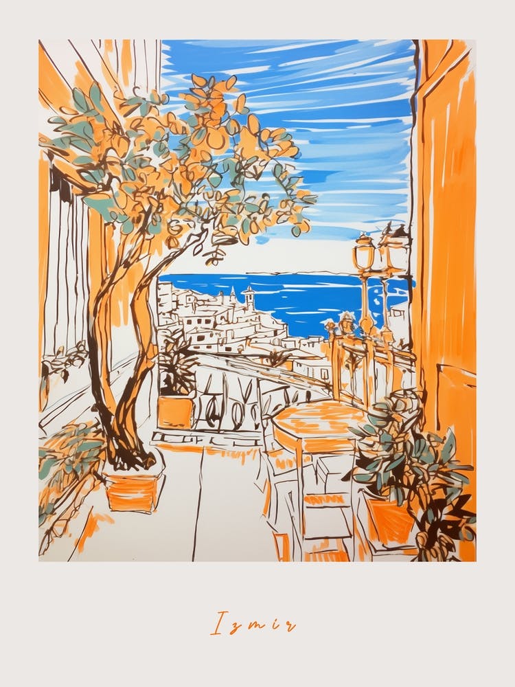 Izmir Turkey Orange Drawing Poster