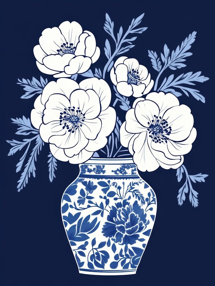 Blue And White Flowers In A Vase 2