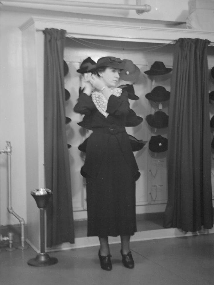 Untitled Photo, Possibly Related To Model Trying On Hat For A Buyer, New York City Showroom, Jersey 3
