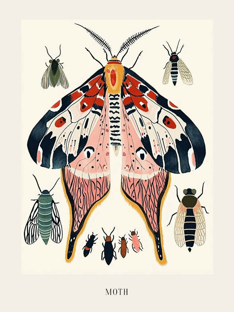 Colourful Insect Illustration Moth 17 Poster